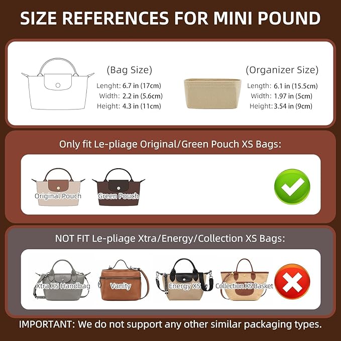 Doxo Felt Purse Organizer Insert Compatible with Longchamp Le Pliage XS Original/Green Pouch and More, Extra Small Bag Insert with Zipper for Women Handbag(XS, Pink)