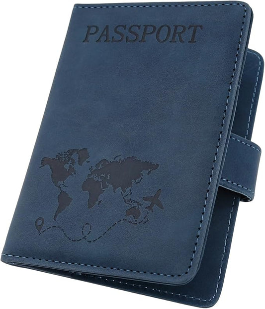 ILIYAH-Passport Cover-Passport Holder Travel Wallet-RFID Blocking Passport Case Travel Accessories Card Holder Wallet Unisex Travel Gifts (Navy MG)