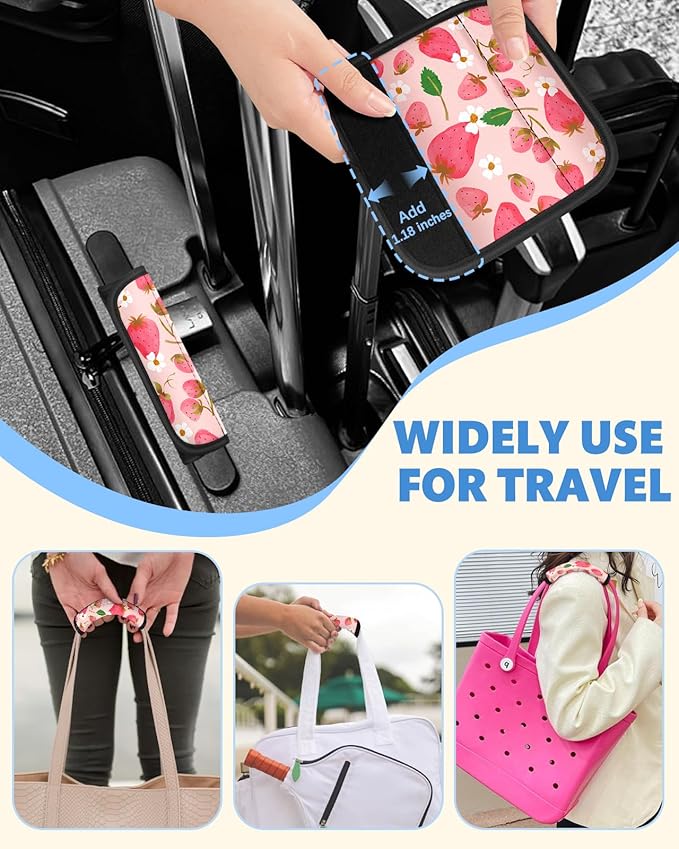 Slohif Luggage Handle Wrap 5Pcs Suitcase Identifier - Bag Strap Cover for Bogg Travel Accessories Easy Identification Bright Marker Sleeve Grips Comfort Neoprene Concealed Tag for Airport Strawberry