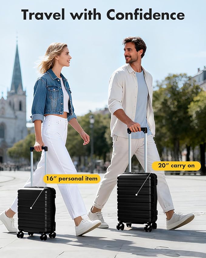 Lekesky 16 Inch Underseat Carry On Luggage Airline Approved, Small Hard Shell Suitcase with TSA Lock Spinner Wheels, Lightweight Personal Item Carry-On for Travel, Black