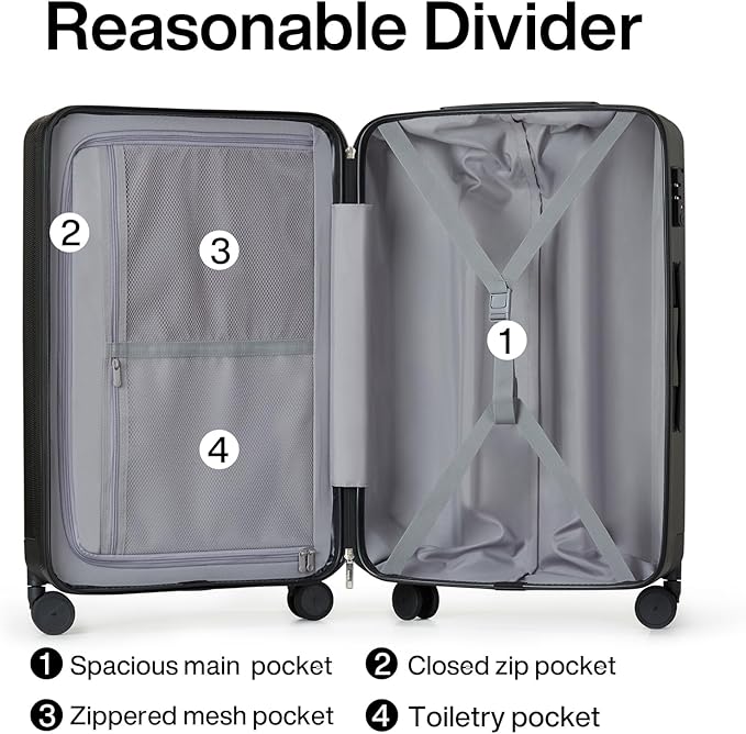 Hanke Luggage Sets 2 piece Carry On Luggage with Wheels PC Hard Shell Suitcases Lightweight Checked Travel Luggage Large Travel Suitcase Woman Men 20/24 Inch(Jet Black)