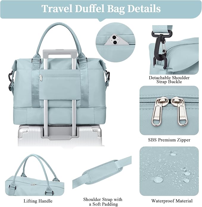 Weekender Bags for Women,Personal Item Travel Bag with Shoes Compartment,Overnight Travel Duffel Bag with Toiletry Bag