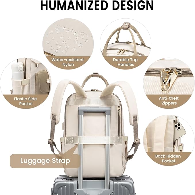 LOVEVOOK Laptop Backpack for Women, 15.6 Inch Laptop Bag with USB Charging Port, Fashion Water Resistant Daypacks Teacher Nurse Stylish Travel Bags Vintage Computer Backpack for College, Work