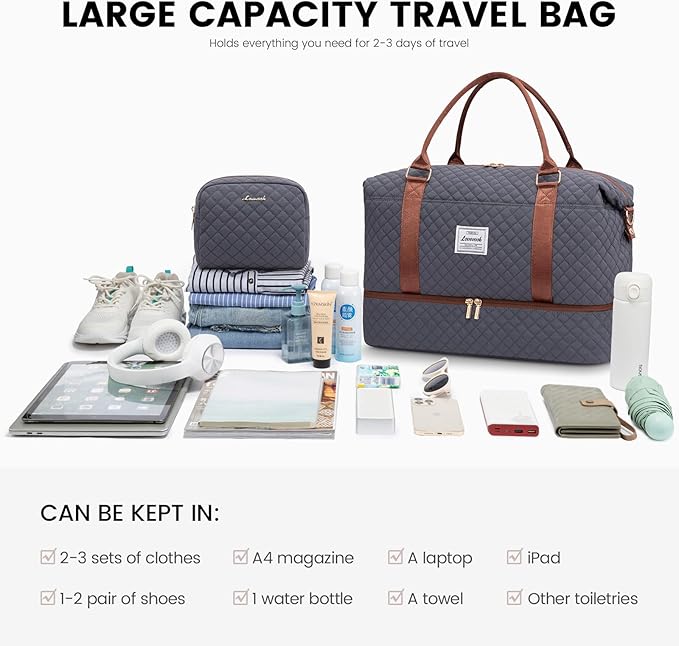 LOVEVOOK Travel Duffle Bag,Weekender Bags for Women with Shoe Compartment，Carry on Overnight Bag with Toiletry Bag,Gym Duffel Bag with Wet Pocket, Hospital Bags for Labor and Delivery