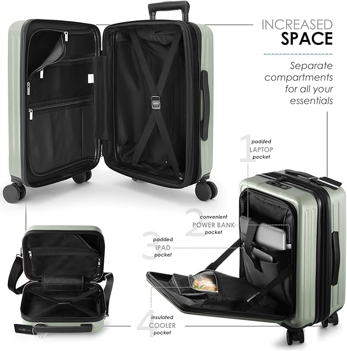 Hard Shell Luggage Sets with Spinner Wheels 4 Piece, Expandable Large Suitcases with TSA Lock, Travel Large Suitcase Set, Sage Green Luggage Set