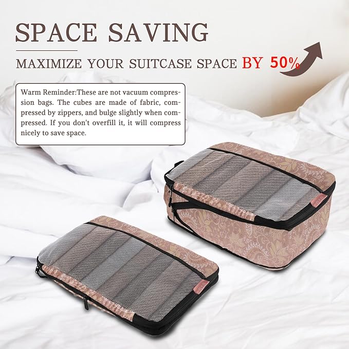 U+U 10 Set Compression Packing Cubes - Ultralight Travel Organizers with Laundry Bag, Space-Saving Suitcase Organizer, Expandable Packing Cubes for Travel and Family Vacation (Paisley Pattern)