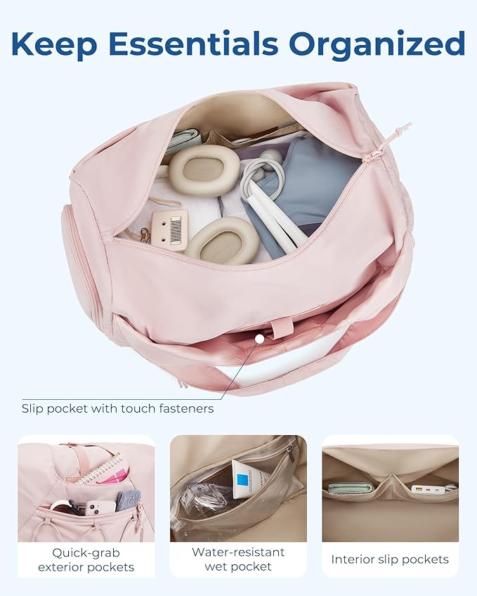 BAGSMART Gym Bag for Women, Lightweight Duffel with Shoe Compartment, Weekender with Wet Pocket, Workout Yoga Tote, Cream