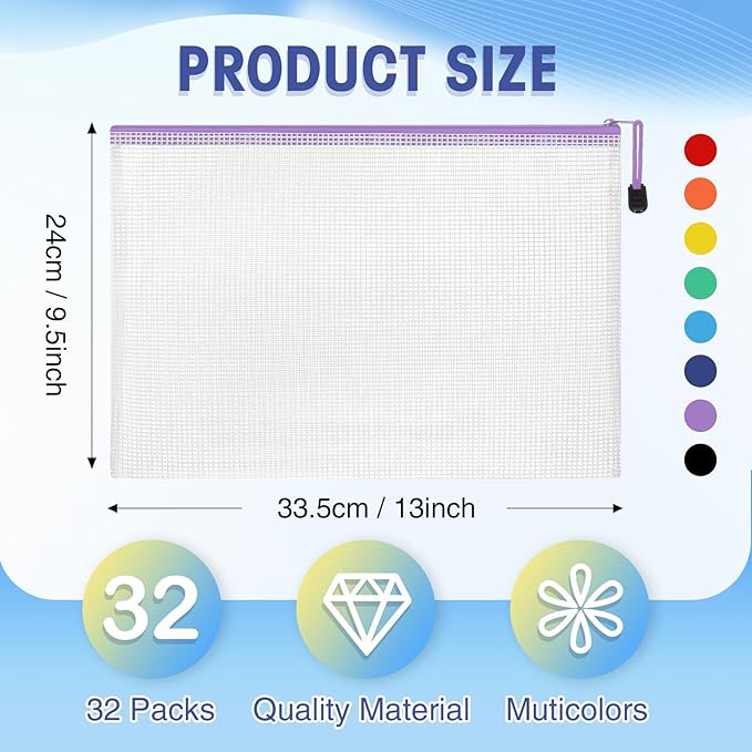 Jetec 32 Pcs Mesh Zipper Bags Toy Storage Bikini Organizer Bag Bolsas Para Guardar Trajes De Bano Waterproof Zipper Reusable Pouch Puzzle Multipurpose for Storage Office(Sweet Color,13 x 9.5 Inch)