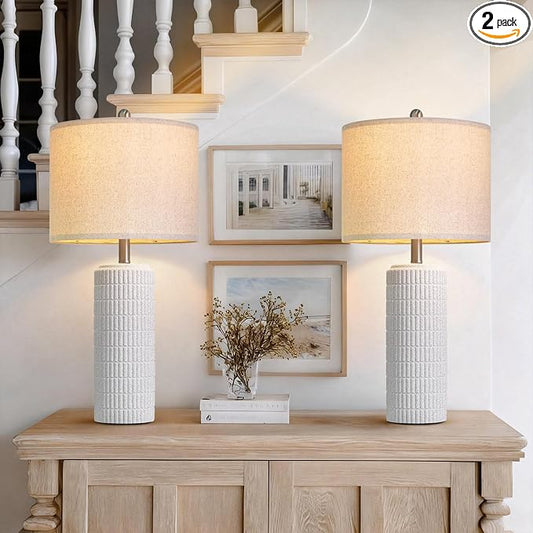 PoKat 27.5'' Tall Table Lamps for Living Room Set of 2, Stone-Like Ceramic Bedroom Lamps for Night Stands, Farmhouse Bedside Lamps for Bedroom Living Room, Nightstand Lamps for End Table, Hallway