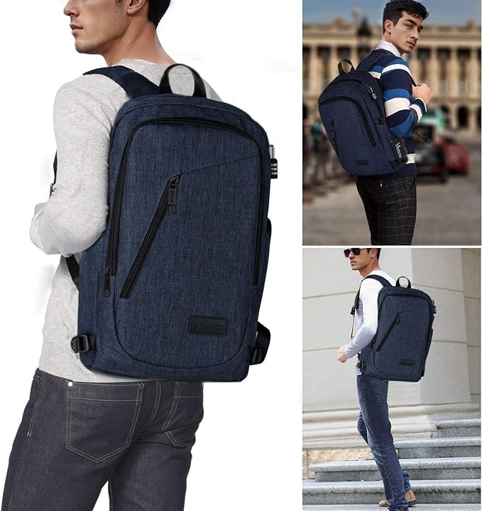 Mancro 17.3 in Business Laptop Backpack for Travel Water Resistant Anti-Theft Backpack with Lock Large Lightweight Computer Bag for Women Men, Blue