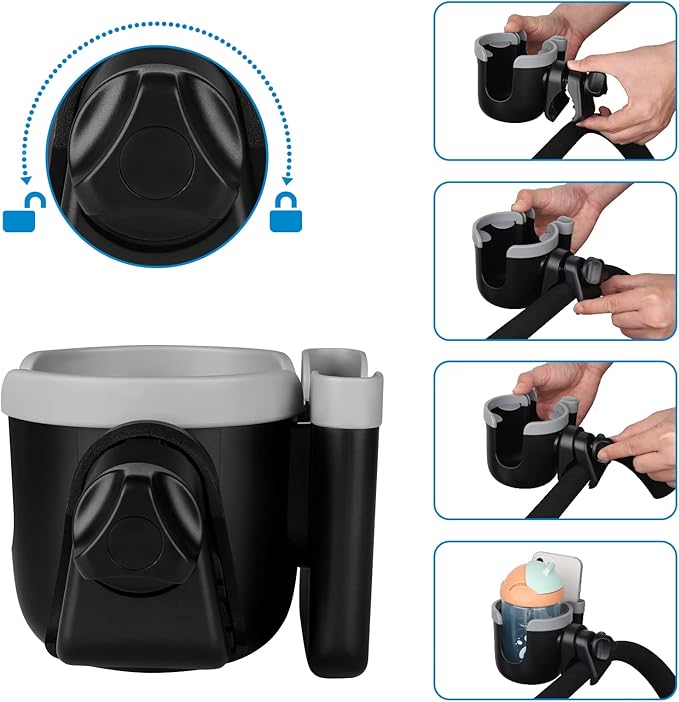 Accmor Stroller Cup Holder with Phone Holder, Bike Cup Holder, Universal Cup Holder for Uppababy Nuna Doona Strollers, 2-in-1 Cup Phone Holder for Stroller Bike Wheelchair Walker Accessory