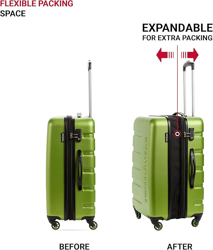 SwissGear 7366 Signature Hardside Expandable Luggage with Spinner Wheels, TSA Lock, Green, Checked-Medium 23-Inch