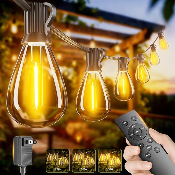 70FT Outdoor String Lights with Remote & Dimmable, 24+1 Shatterproof Waterproof Bulbs, Dimmable Outside Hanging Patio Lights for Backyard, Porch, Deck, Garden 2700K Warm White