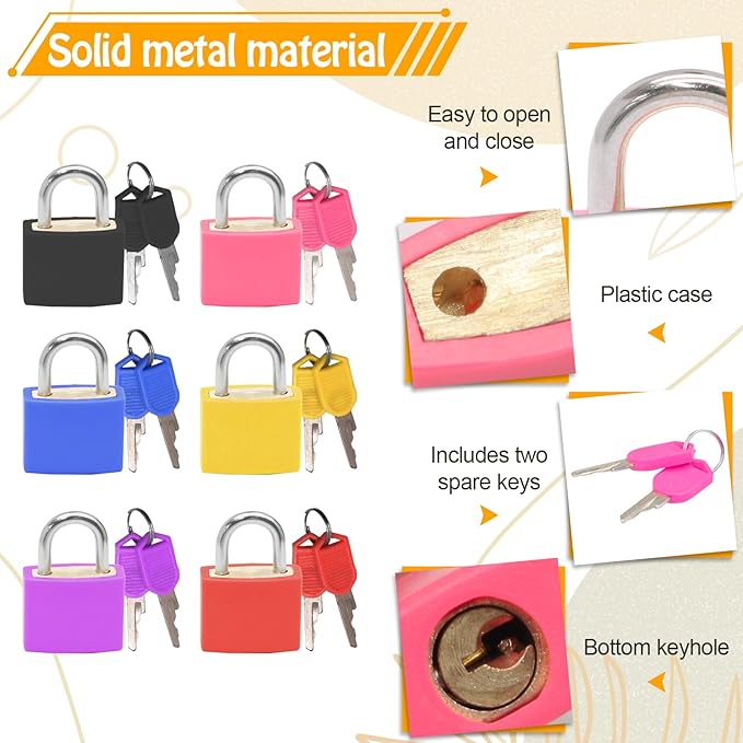 Bonsicoky 6 Pack Suitcase Locks with Keys - Multicolor Metal Luggage Padlocks - Mini Keyed Padlocks for Suitcase, Backpack, Boxes, Travel Bags, Locker