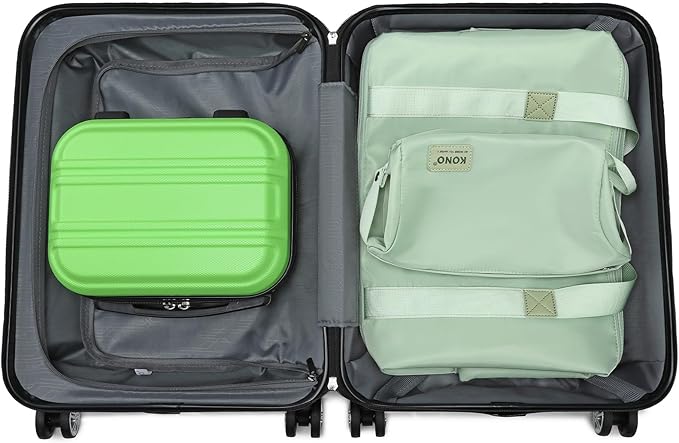Kono Luggage Set 4 Piece Carry On Lightweight PC+ABS Hardside Luggage with TSA Lock Spinner Wheels Carry On Suitcase Apple Green