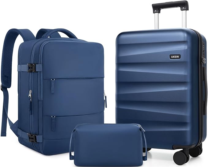 UKEIN Luggage Set with Backpack,Polycarbonate Carry On Luggage Airline Approved with Spinner Wheels, Hardshell Travel Suitcase with TSA Lock,Suitcase Set 3 Piece