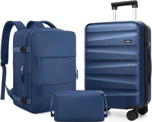 UKEIN Luggage Set with Backpack,Polycarbonate Carry On Luggage Airline Approved with Spinner Wheels, Hardshell Travel Suitcase with TSA Lock,Suitcase Set 3 Piece