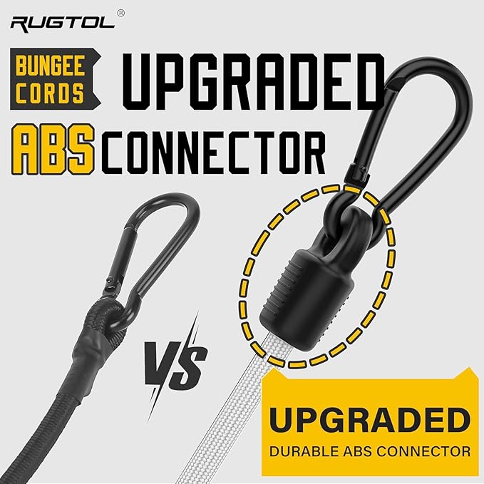 Bungee Cords with Hooks, 48 Inch Adjustable White Bungee Cords with Carabiner Heavy Duty Outdoor, 8mm Thick Easy to Adjust Bungee Rope UV Resistant for Truck Bed, Bike Rack, Camping, 6 Pack