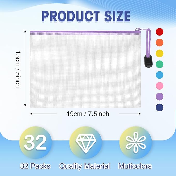 Jetec 32 Pcs Mesh Zipper Bags Toy Storage Bikini Organizer Bag Bolsas Para Guardar Trajes De Bano Waterproof Zipper Reusable Pouch Puzzle Multipurpose for Storage Office(Cute Color,7.5 x 5 Inch)