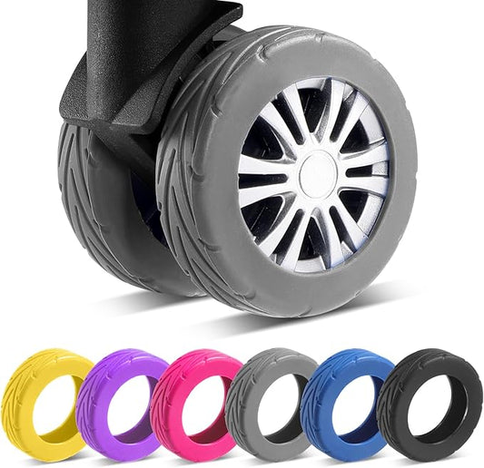 8 Pcs Upgrade Luggage Wheel Covers, Carry On Luggage Suitcases,Wear-Resistant, Anti-Noise, Silicone Wheel Protective Covers for 2-2.4" Spinner Wheel,Essential Travel Accessories (Grey)