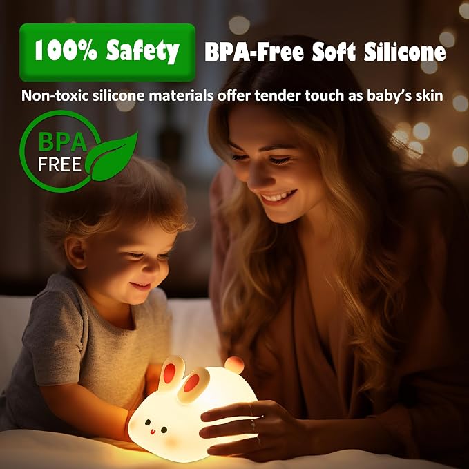 OkiyiD Bunny Lamp,Big Face Rabbit Night Light for Kids, Cute Easter Bunny Gifts, Kawaii Nursery Bedroom Decor, Rechargeable Silicone LED Squishy Night Light