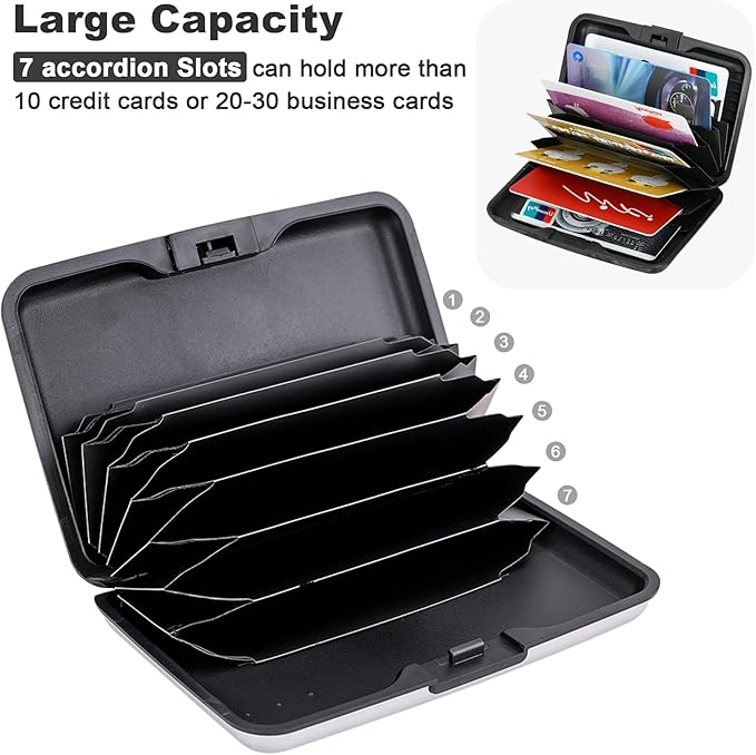 ELFISH Mini RFID Aluminum Wallet Credit Cards Holder Business Card Case Metal ID Case for Men Women (Silver)