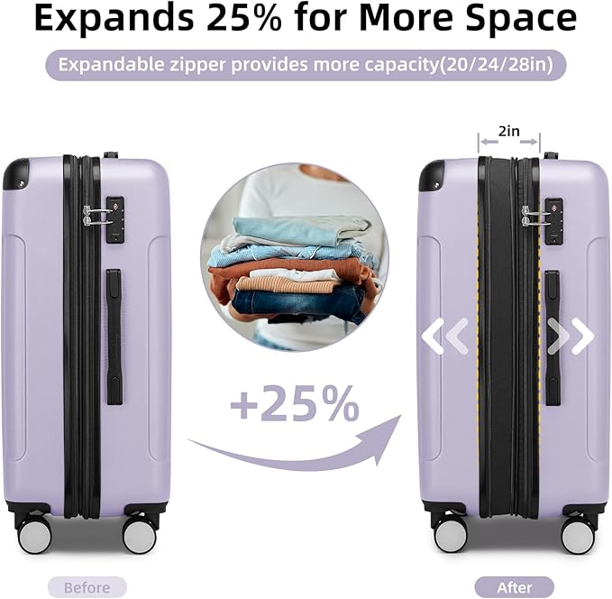 Luggage Sets 6 Piece, Expandable Luggage Set Clearance for Women, Suitcases with Wheels, Hardside Hard Shell Travel Luggage with TSA Lock (Lavender Purple, 6pcs)