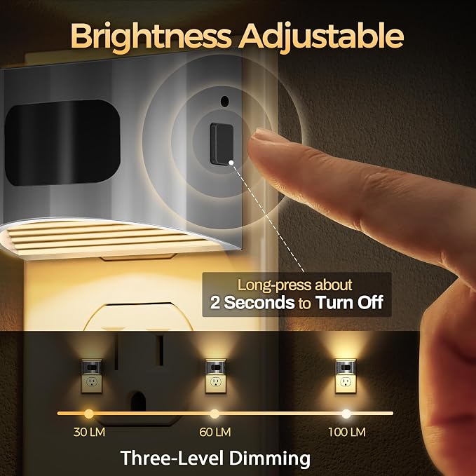 Motion Sensor Night Light, Night Lights Plug into Wall, 3000K | 3 Mode Plug-in Night Light with Motion Sensor, Dusk to Dawn, for Bedroom, Bathroom, Hallway, 2 Packs