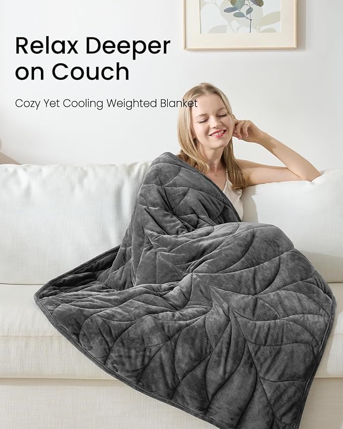 Weighted Lap Blanket 7 lbs 41"×53", Luxury Soft Small Weighted Lap Pad for Adults,Portable Travel Leaf Weighted Throw Blanket for Relaxation, All-Season Use and Machine Washable Deep Gray