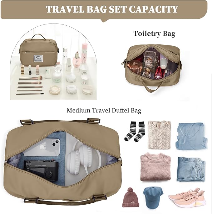 Weekender Bags for Women,Personal Item Travel Bag with Shoes Compartment,Overnight Travel Duffel Bag with Toiletry Bag,Medium