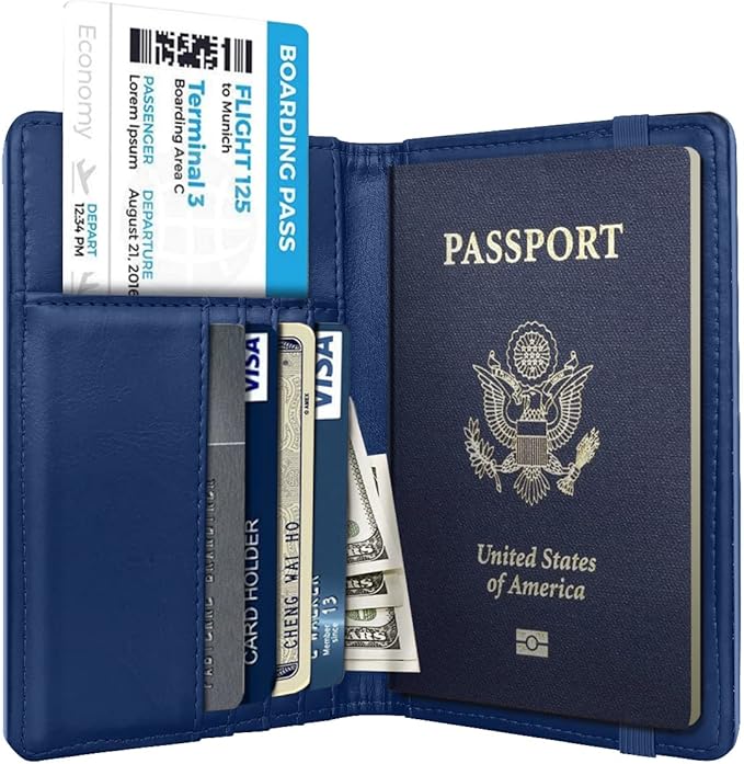 Coco Rossi Women's Fashion Dandelion Passport Wallet, Blue, RFID Blocking, 7 Compartments, Faux Leather