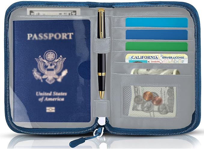 Passport Holder for Travel Essentials, RFID Blocking Protector Passport Wallets, Passport Document Organizer Case for Travel Must Have, Passport Book for Women, Couple, Family Cards, Tickets, ID, Cash