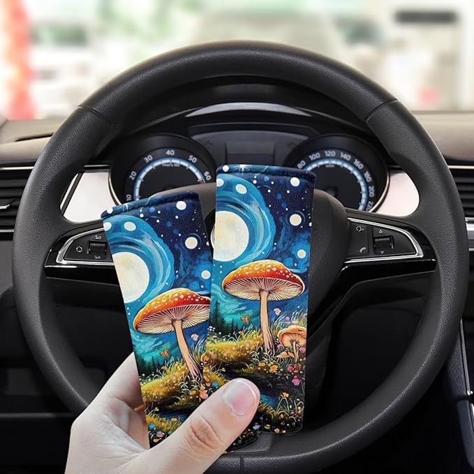 BIGCARJOB Mushroom Print Luggage Handle Cover Set of 2 Pcs Travel Accessories,Moon Mushroom Luggage ID Tags Door Handle Protection Sleeve Cover Identifier Travel Bag Wraps