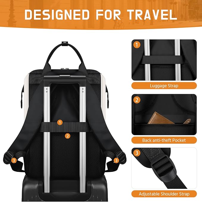 Maelstrom Laptop Backpack, Travel Backpack Gift for Women Men, Waterproof College School Computer Work Bag with Luggage Strap (Black-Beige, 17.3 Inch)