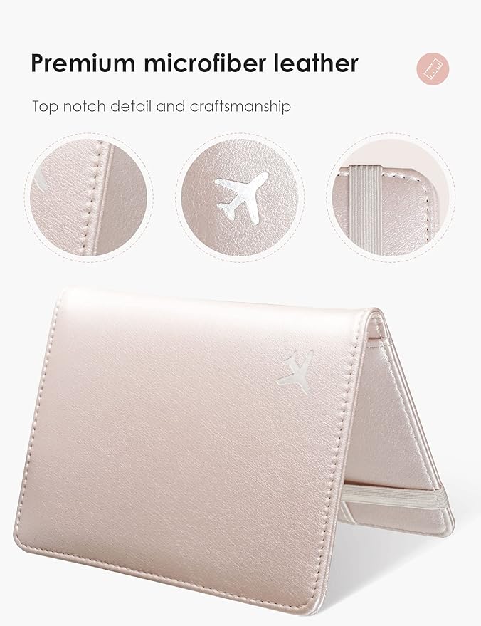 Mymazn Passport and Vaccine Card Holder Combo Passport Holder Wallet With Vaccination Card Holder Passport Case with RFID Blocking Clear Pocket For Vaccine Card Holder (Champagne Pink)