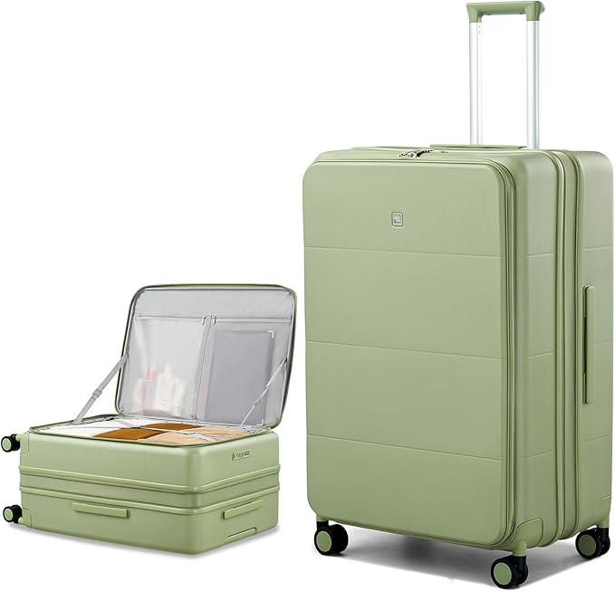Hanke Hardside Expandable Large Checked Luggage, 28 Inch Top Opening Trunk Luggages with Spinner Wheels, All-PC Hard Shell Suitcase, Lightweight TSA Approved (Bamboo Green, 120L)