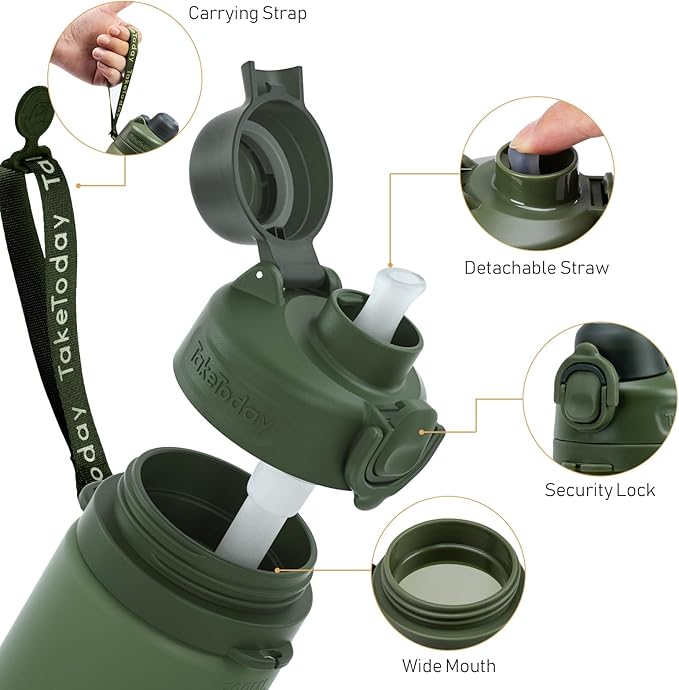 TakeToday Collapsible Water Bottles 21oz (600mL), Foldable Platinum Silicone Travel Water Bottle with Straw & Carry Strap, Leak-Resistant Screw Lid, Wide Mouth, BPA-Free for Hiking, Camping, Travel