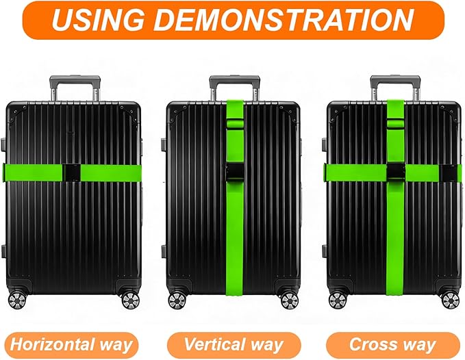 4 Pack Adjustable Luggage Straps for Suitcases – Secure Lock Travel Belts, 40''–78'' Fit, Easy Luggage Identification (Green)