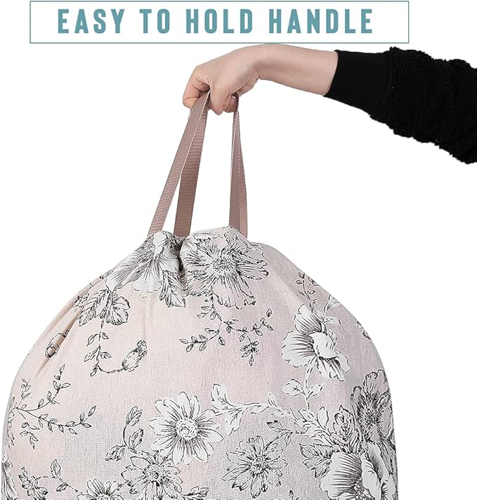 Sanlykate Extra Large Laundry Bag with Drawstring Closure and Handle, 28 x 40 Inch Heavy Duty Travel Dirty Clothes Bag for Laundromat and Household, Black Peony