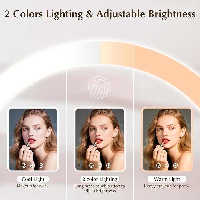 Travel Makeup Mirror, Portable LED Lighted Makeup Mirror, Rechargeable 1800mAh Battery, 2 Light Settings, USB-Powered Travel Vanity Mirror