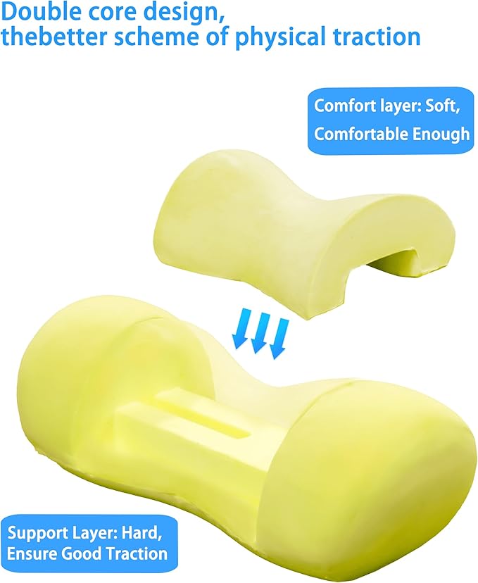 Bespilow Cervical Neck Traction Pillow for Pain Relief - 30 Min Daily Stretcher & Relaxer - Dual-Layer Memory Foam Neck Roll for Back Sleeping - Small Orthopedic Bolster with Cooling Cover