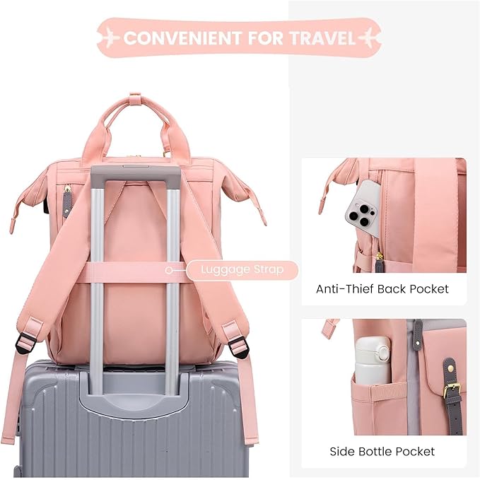 LOVEVOOK Laptop Backpack for Women, Teacher Nurse Bag Work Travel Computer Backpacks Purse,Water Resistant Daypack,Pink Grey 15.6in
