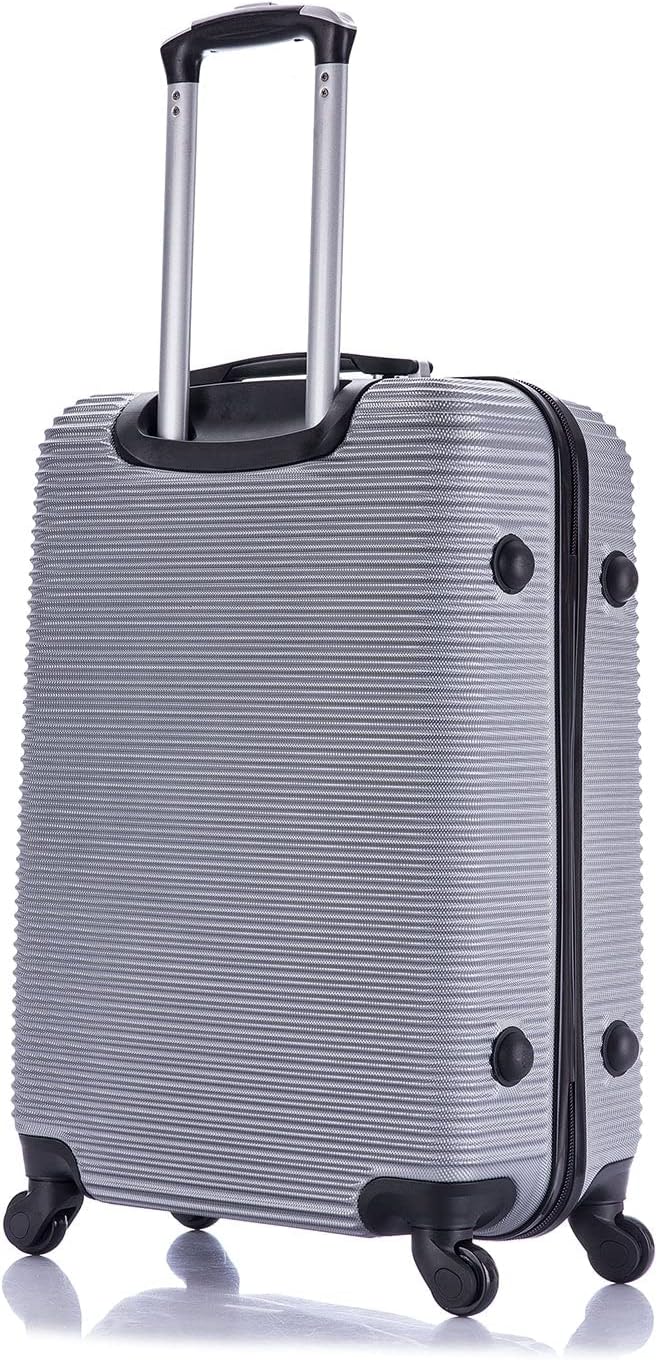 InUSA ROYAL Hardside Spinner Luggage with Ergonomic Handles | Spacious Travel Suitcase with Four Spinner Wheels and Studs | 24 Inch Medium Spinner Luggage | Silver