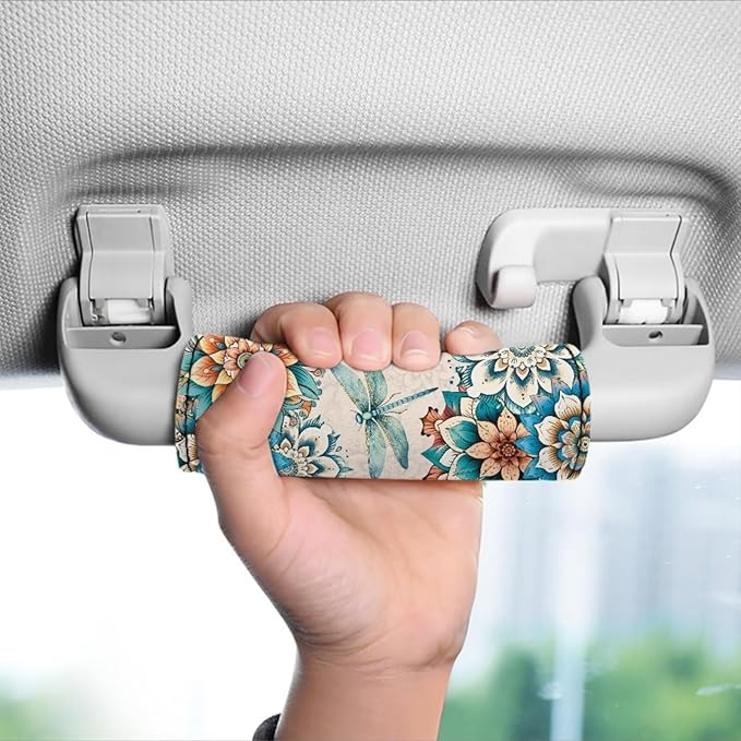 BIGCARJOB Blossom Lotus Luggage Handle Wraps Set of 2 Pcs Cute Identifier Travel Bag Wraps Women Girls Suitcase Handle Sleeve Cover Dragonfly Door Handle Protector