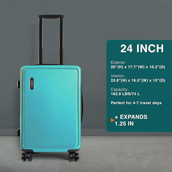24 Inch Luggage with Spinner Wheels, Hard Shell Suitcase with TSA Locks for Luggage, Travel Large Suitcase, Expandable Hard Shell Suitcases, Teal