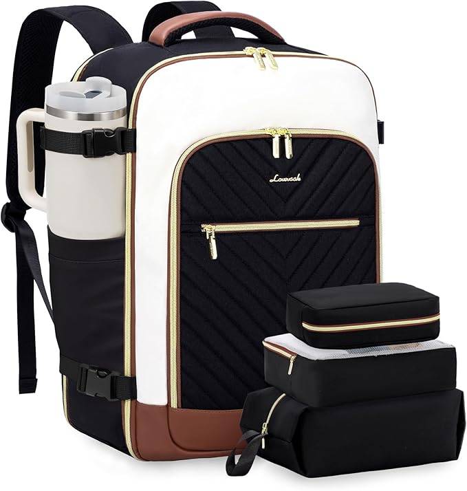 LOVEVOOK Large Travel Backpack for Women, TSA Carry on Backpack for Airplanes, 50L Personal Item Travel Bag for Women fits 17" Laptop,Waterproof Carry on Bag Airplane Approved with 3 Packing Cubes
