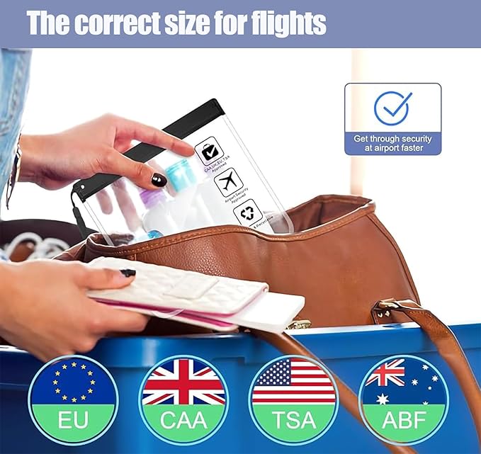 5Pcs TSA Approved Toiletry Bag-Quart Size Travel Bag for EU UK & US Carry-on Regulations Security, Quart Clear Toiletries, Cosmetic and 3-1-1 Liquids Toiletry Bag (Waterproof & Leakproof)
