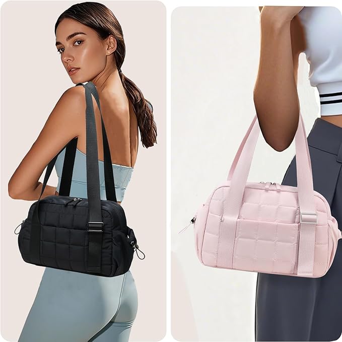 CAMTOP Mini Gym Bag for Women, Small Gym Tote Bag Puffy Quilted Sports Duffel Bag with Wet Compartment and Coin Purse Duffel Bags Dance Yoga Workout Bag for Gifts