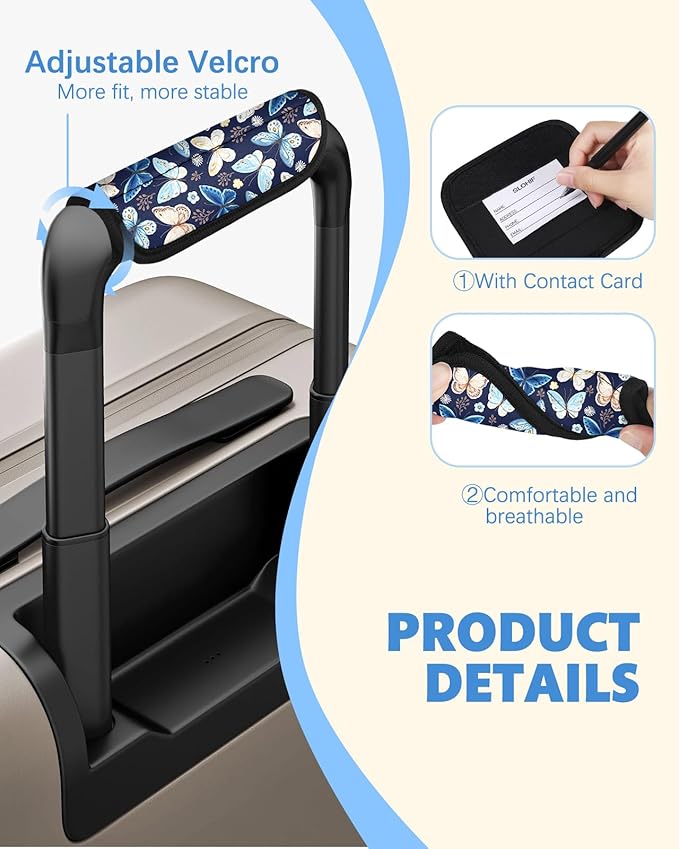 Slohif Luggage Handle Wrap 3Pcs Suitcase Identifier - Bag Strap Cover For Bogg Travel Accessories Easy Identification Bright Marker Sleeve Grips Comfort Neoprene Concealed Tag For Airport, Butterfly