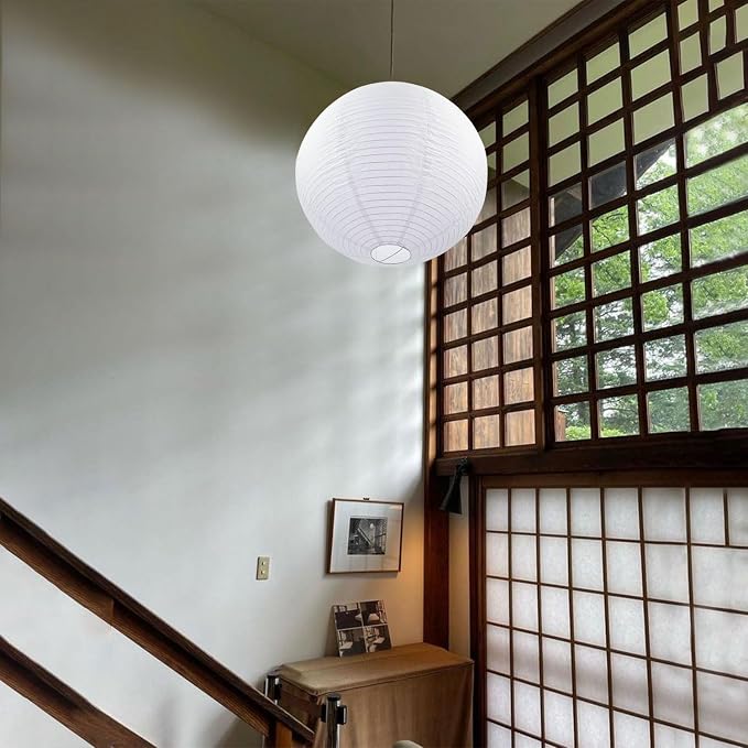 White Round Paper Lantern, 19.68" Large Hanging Paper Lamp Shade, 1 Pack | Chinese/Japanese Paper Lanterns Pendant Light, Handmade, for Party Decoration, Wedding, Home Decor Ceiling Lampshade